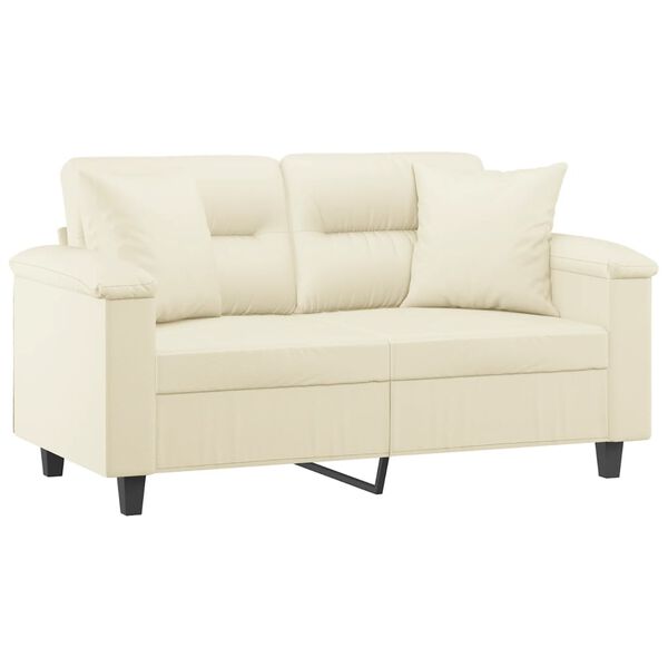 vidaXL Dvivietė sofa su pagalvėlėmis, kreminė, 120cm, dirbtinė oda