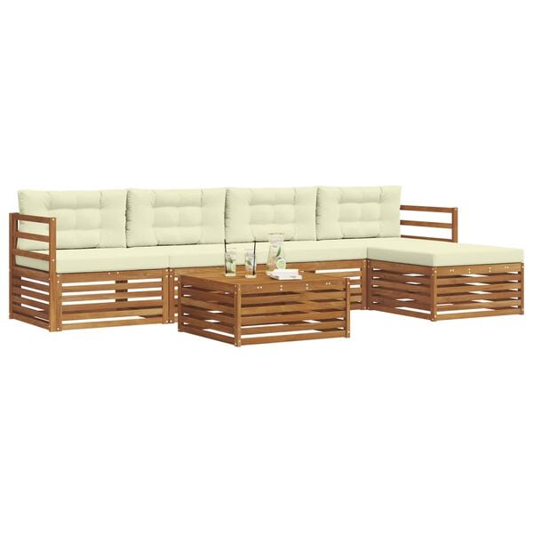 vidaXL Lauko sofos komplektas su pagalve 6 pcs Natūralus ir grietinėlė