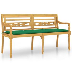 vidaXL Batavia suoliukas su žalia pagalvėle, 150cm, tikmedžio masyvas