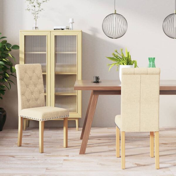 vidaXL Valgomojo kėdės, 2vnt., kreminės spalvos, audinys