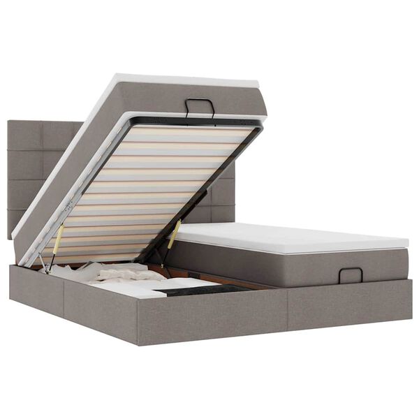 vidaXL Osmanų lovos rėmas su čiužiniais, taupe, 200x200cm, audinys