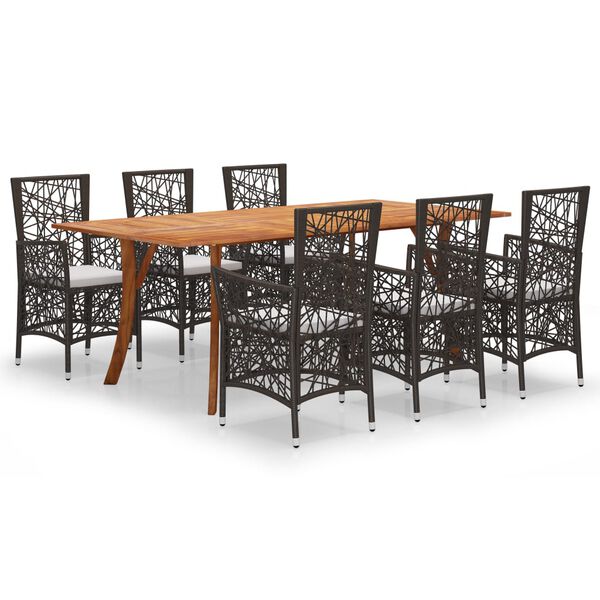 vidaXL Sodo valgomojo baldų komplektas, 7 dalių, rudos spalvos