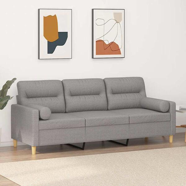 vidaXL Trivietė sofa su pagalvėmis, &scaron;viesiai pilka, 180cm, audinys