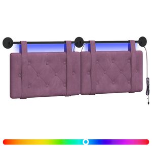 vidaXL Pakabinamas lovos galvūgalis Su LED &scaron;viesa Violetinė Aksomas