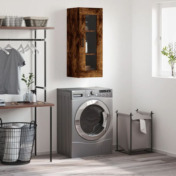 vidaXL Prie sienos montuojama spintelė, dūminio ąžuolo, 34,5x34x90cm