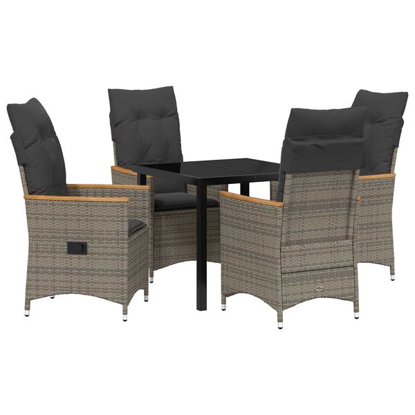 vidaXL Sodo valgomojo komplektas su pagalve 5 pcs Pilka poliratanas