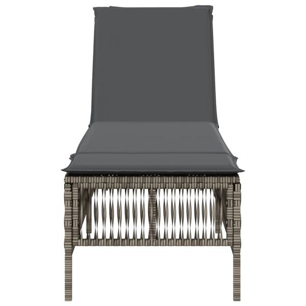 vidaXL Saulės gultas su čiužinuku, pilkos spalvos, poliratanas