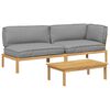 vidaXL Sofos komplektas su pagalve 3 pcs Pilka Kietos akacijos mediena