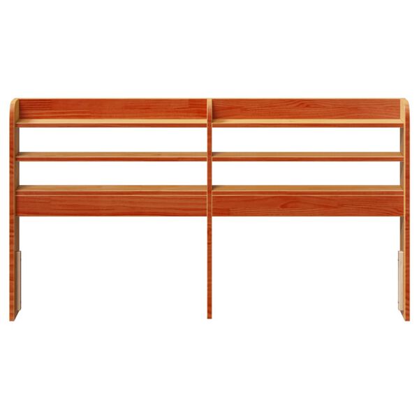 vidaXL Galvūgalis su lentynomis, rudos, 135cm, pušies medienos masyvas