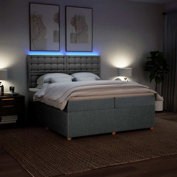 vidaXL Lova su spyruoklėmis ir čiužiniu, pilka, 200x200cm, audinys