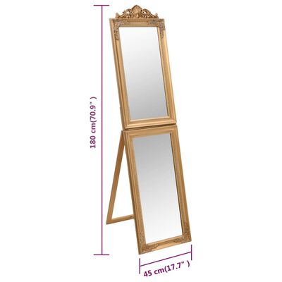 vidaXL Laisvai pastatomas veidrodis, auksinės spalvos, 40x180cm