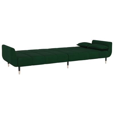 vidaXL Dvivietė sofa-lova su dvejomis pagalvėmis, žalia, aksomas