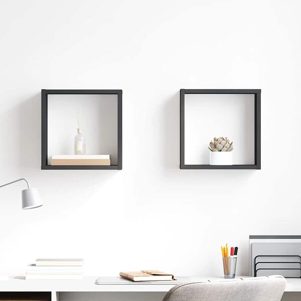 vidaXL Sieninės lentynos, 2vnt., pilkos, 30x15x30cm, kubo formos