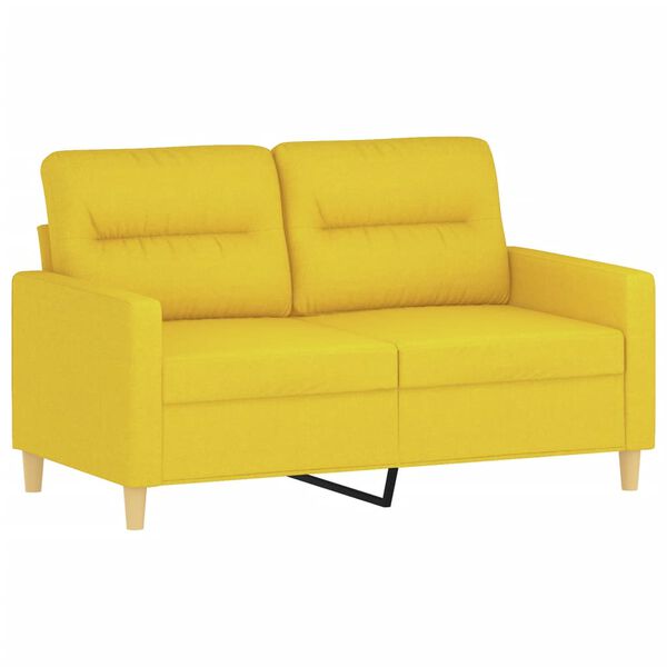 vidaXL Dvivietė sofa su pagalvėlėmis, &scaron;viesiai geltona, 120cm, audinys