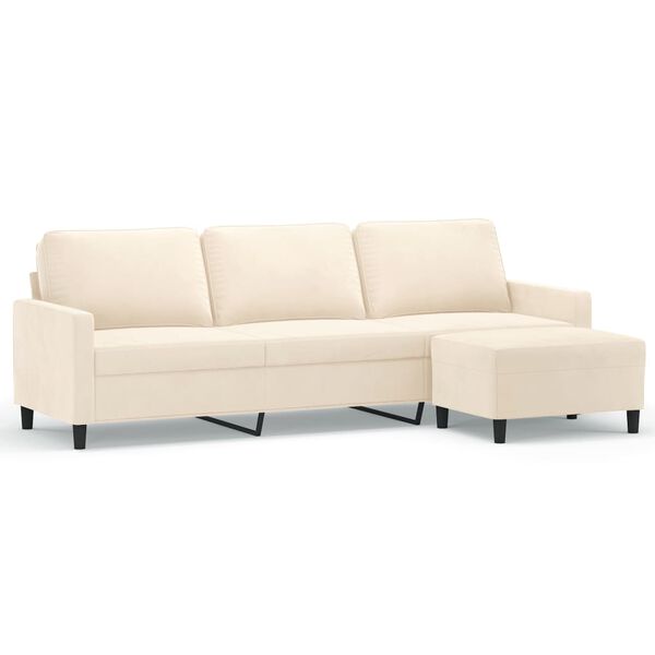 vidaXL Trivietė sofa su pakoja, kreminės spalvos, 210cm, aksomas