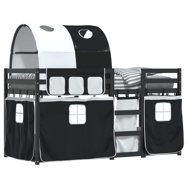 vidaXL Dviauk&scaron;tė lova su užuolaidomis, balta/juoda, 90x200cm, pu&scaron;is