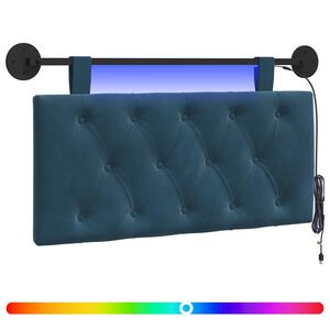 vidaXL Pakabinamas lovos galvūgalis Su LED &scaron;viesa Mėlyna Aksomas