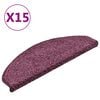 vidaXL Laiptų kilimėliai, 15 vnt., 65x21x4 cm, tamsiai violetiniai, pusapvaliai, dideli