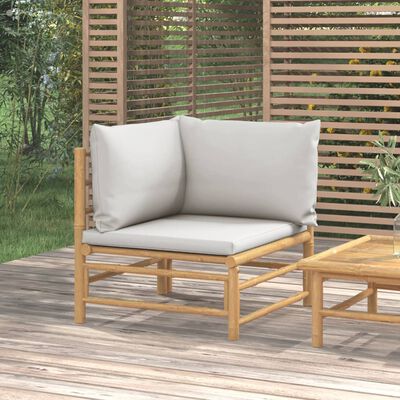 vidaXL Kampinė sodo sofos dalis su pilkomis pagalvėlėmis, bambukas
