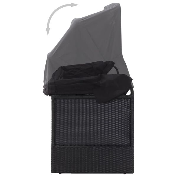 vidaXL Lauko sofa-lova su stogeliu, juodos spalvos, poliratanas