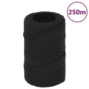 vidaXL Valties virvė, visi&scaron;kai juoda, 2mm, 250m, polipropilenas