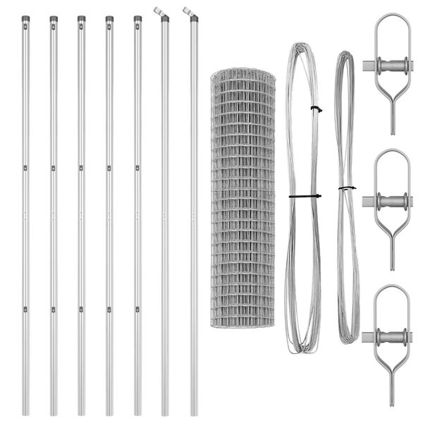vidaXL Tvora su stulpais Sidabro 1,2 x 25 m Plienas ir PVC