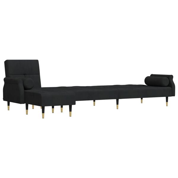 vidaXL L formos sofa-lova, juodos spalvos, 271x140x70cm, aksomas