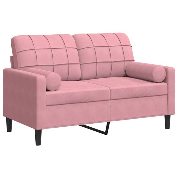 vidaXL Dvivietė sofa su pagalvėlėmis, rožinės spalvos, 120cm, aksomas