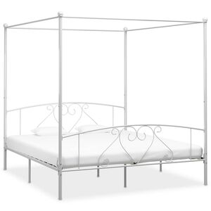 vidaXL Lovos rėmas su baldakimu, baltos spalvos, 180x200cm, metalas
