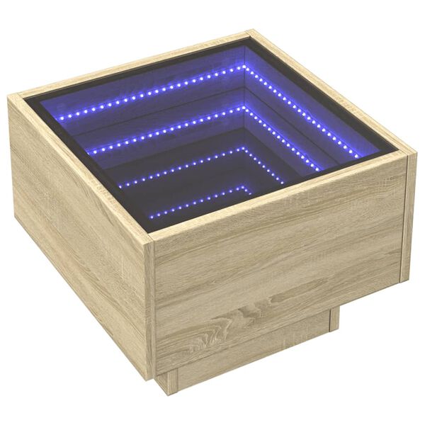 vidaXL &Scaron;oninis staliukas su LED, ąžuolo, 40x40x30cm, apdirbta mediena