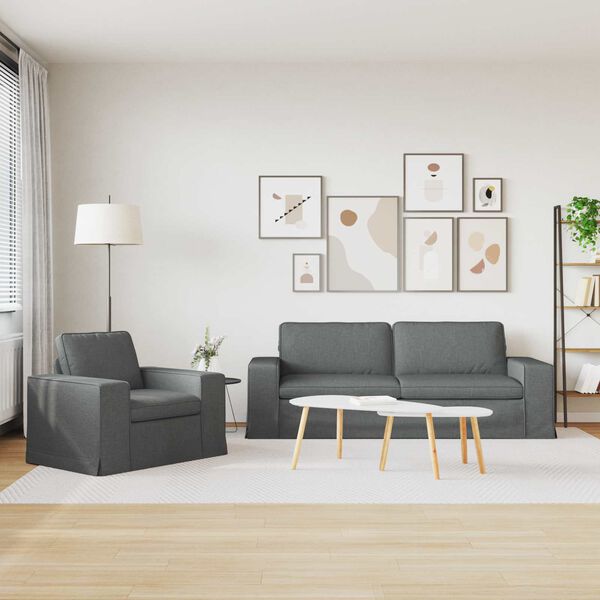 vidaXL Sofa 2 pcs Tamsiai pilka 182 x 80 x 82 cm audinys