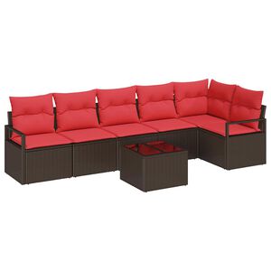 vidaXL Sodo Sofų Rinkinys su pagalve 7 pcs Ruda ir raudona poliratanas