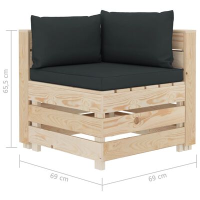 vidaXL Kampinė sodo sofa iš palečių su antracito pagalvėmis, mediena