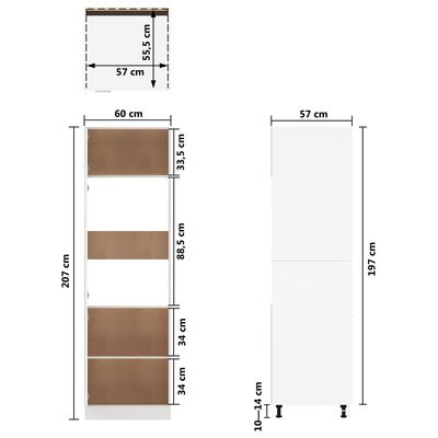 vidaXL Šaldytuvo spintelė, baltos spalvos, 60x57x207cm, MDP, blizgi