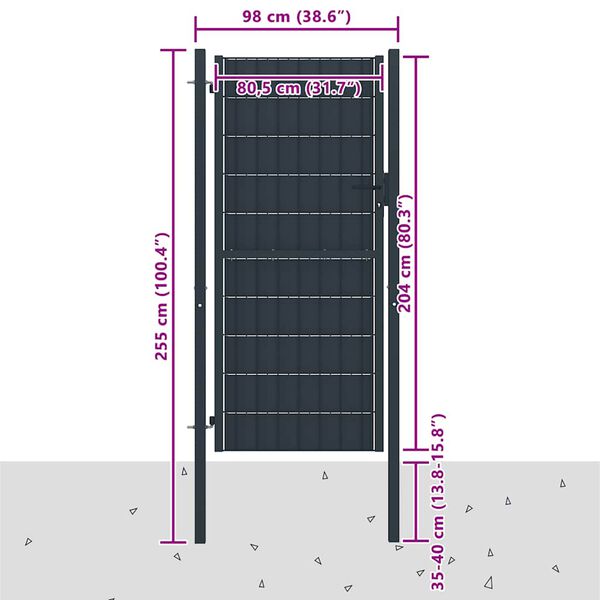vidaXL Tvoros vartai, PVC ir plienas, 100x204 cm, antracito spalvos