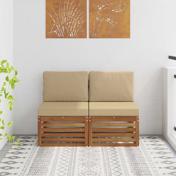 vidaXL 2 Vienetas Lauko Vidurinis Sofa Kietos akacijos mediena