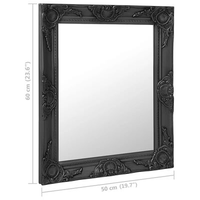 vidaXL Sieninis veidrodis, juodos spalvos, 50x60cm, barokinis stilius