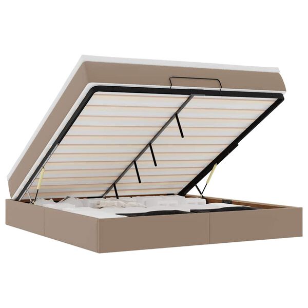 vidaXL Osmanų lovos rėmas su čiužiniu, kapučino, 180x200cm, dirb. oda