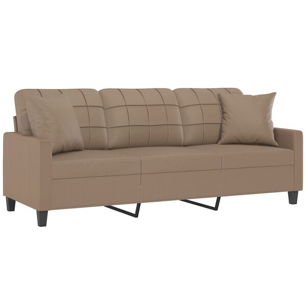 vidaXL Trivietė sofa su pagalvėmis, kapučino, 180cm, dirbtinė oda
