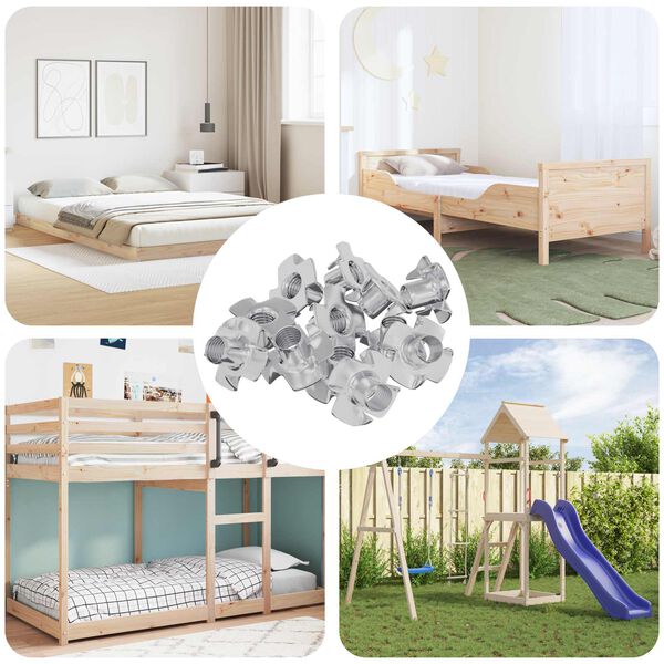 vidaXL Įpjovinė T-veržlė 12 pcs Sidabro M6 mm Plienas