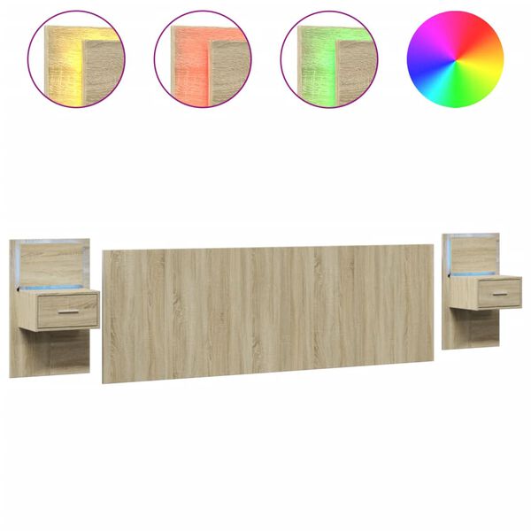 vidaXL Lovos galvūgalis su spintelėmis, ąžuolo, 240cm, mediena