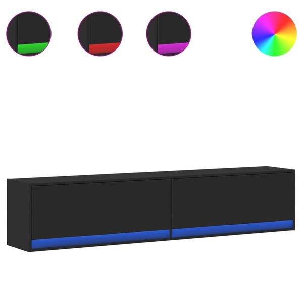 vidaXL Sieninė TV spintelė su LED lemputėmis, juoda, 180x31x38cm