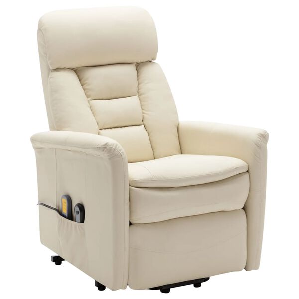 vidaXL Atsistojantis masažinis krėslas, kreminis baltas, dirbtinė oda