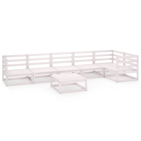 vidaXL Sodo poilsio baldų komplektas, 7 dalių, baltas, pu&scaron;ies masyvas