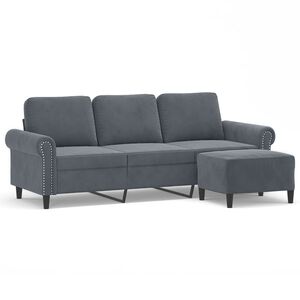 vidaXL Trivietė sofa su pakoja, tamsiai pilkos spalvos, 180cm, aksomas