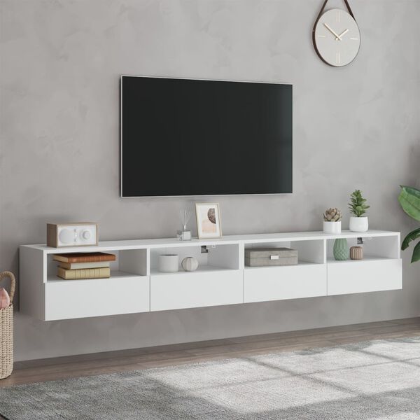 vidaXL Sieninės TV spintelės, 2vnt., baltos, 100x30x30cm, mediena