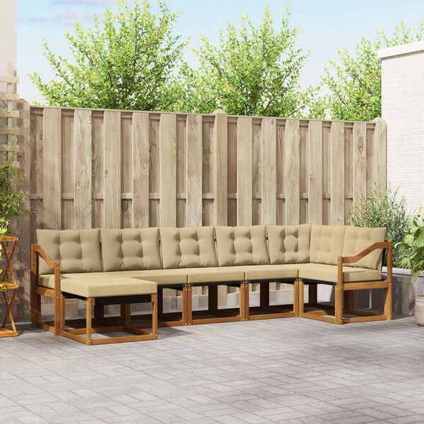 vidaXL Lauko sofos komplektas su pagalve 7 pcs Natūralus ir bežinis