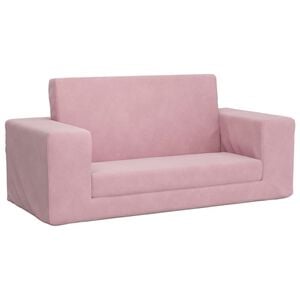 vidaXL Vaiki&scaron;ka dvivietė sofa-lova, rožinės spalvos, mink&scaron;tas pliu&scaron;as