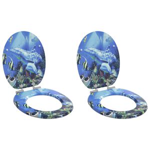 vidaXL Klozeto sėd. 2 d. su mink&scaron;to užd. dang., MDF, delfinų ra&scaron;tų