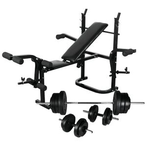 vidaXL Tren. suoliukas su svarm. stovu, &scaron;tang. ir hant. rink., 60,5kg